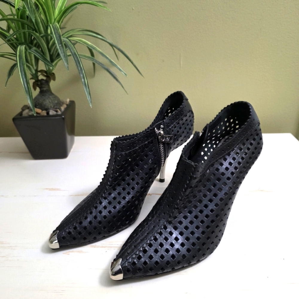 McQ by Alexander McQueen | Black Leather Perforated Ankle Boots Sz 37